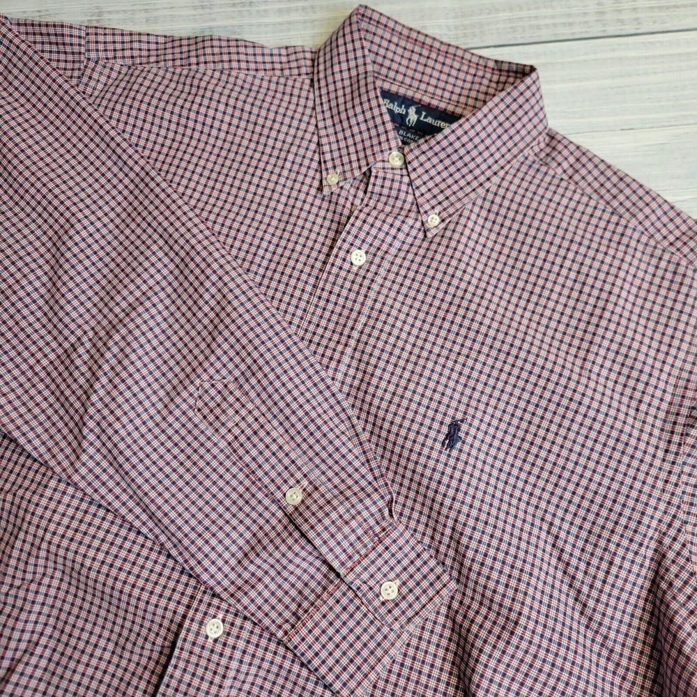 Ralph Lauren Blake Long Sleeve Button Down Shirt‎ Mens Medium Red Blue Plaid Big